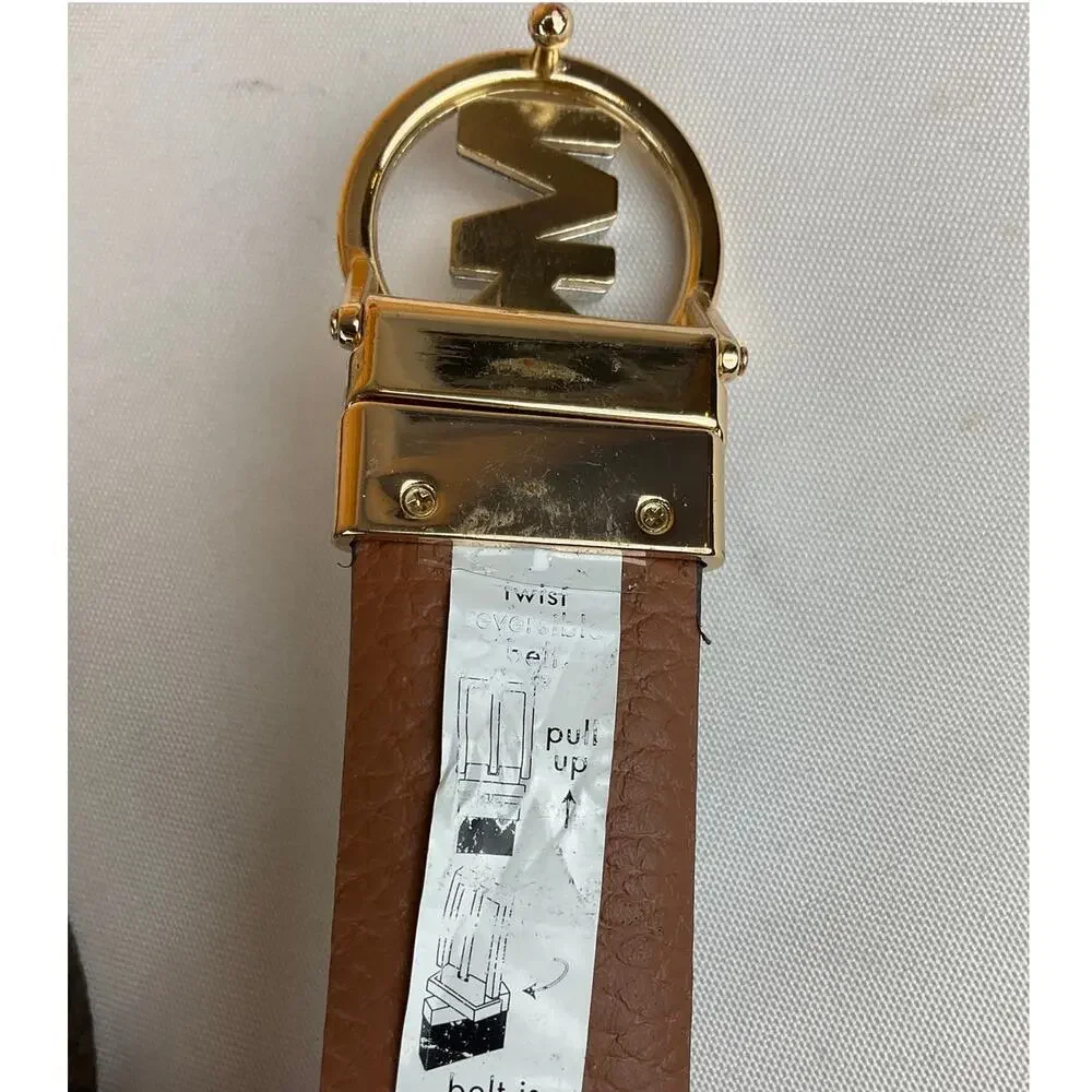 Michael Kors MK 558385 Women's Belt Brown Gold Hardware Reversible